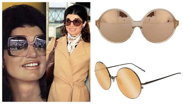 Occhiali da sole rotondi e maxi alla Jackie Kennedy per l'estate 2018 Montatura rotonda e maxi per gli occhiali di tendenza estate 2018