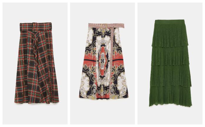 Gonne colorate e a pieghe di Zara moda autunno 2018 Gonne a pieghe e a fantasia autunno 2018