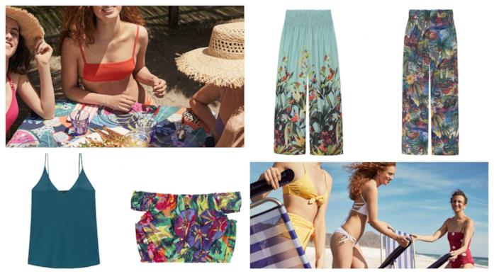 I pantaloni e i top con la fantasia tropicale di moda per l'estate 2018 A fantasia tropicale, i pantaloni e i top di tendenza estate 2018