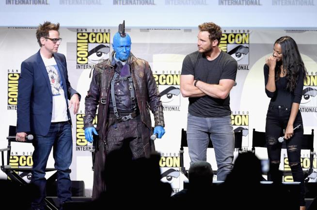 James Gunn, Michael Rooker, Chris Pratt e Zoe Saldana Il regista ed il cast di Guardiani della galassia al comic-con