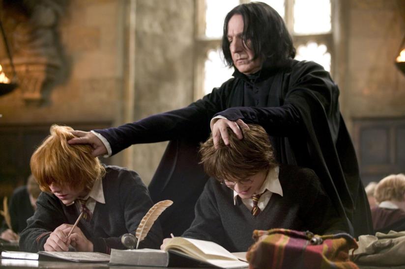 Una scena del film Harry Potter e il calice di fuoco Daniel Radcliffe, Rupert Grint e Alan Rickman in un film di Harry Potter