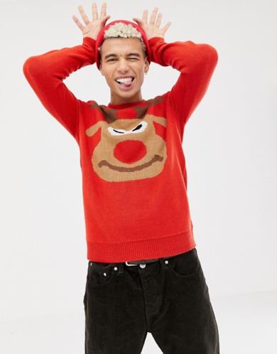 Maglione natalizio con renna sul davanti e sul retro