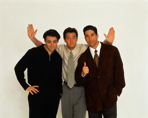 Joey, Chandler e Ross di Friends Matt LeBlanc, Matthew Perry e David Schwimmer