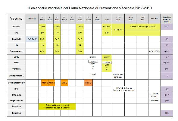 Il calendario vaccinale Il calendario del Piano Nazionale di Prevenzione Vaccinale