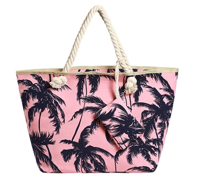 Borsa rosa tropical Borsa rosa tropical con manici di corda