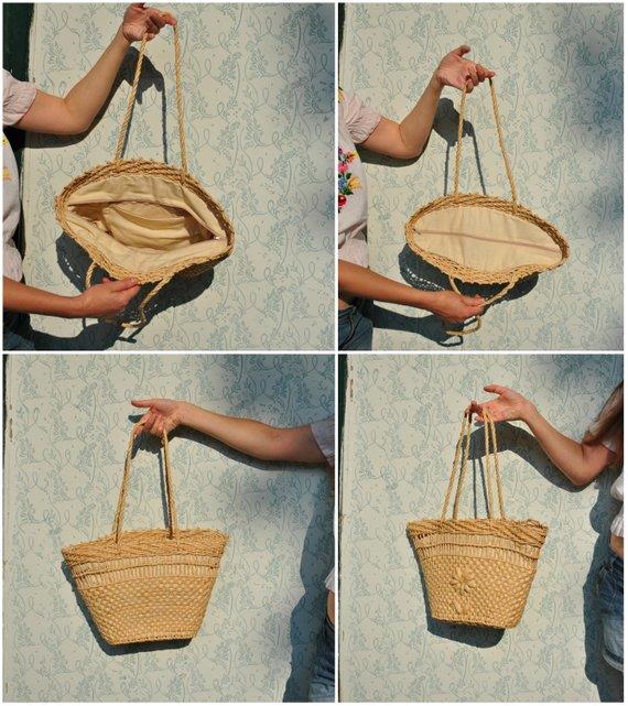 Borsa di paglia per il mare con decorazione floreale Borsa di paglia da spiaggia con decorazione floreale