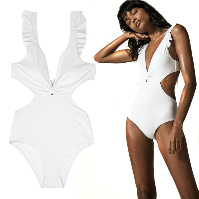 Costumi da bagno Oysho 2018: Trikini bianco con volant Costumi da bagno Oysho 2018: Trikini bianco con volant