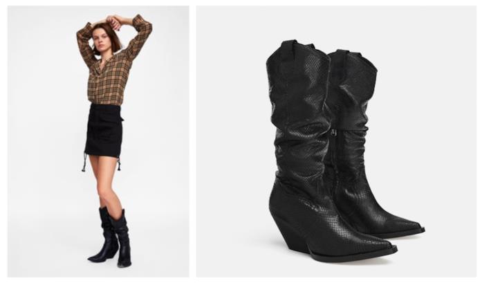 Stivali da cowboy in pelle con stampa animalier Stivali di tendenza folk da cowboy per l'autunno 2018