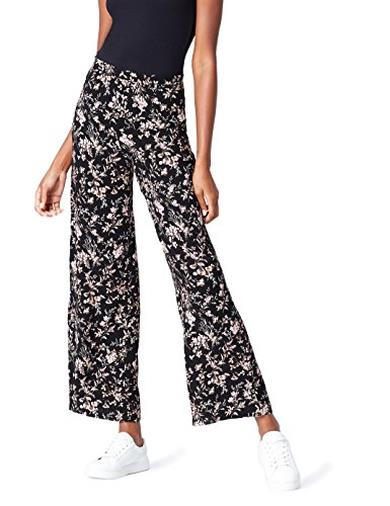 Pantaloni bianco e neri a fiori con taglio palazzo