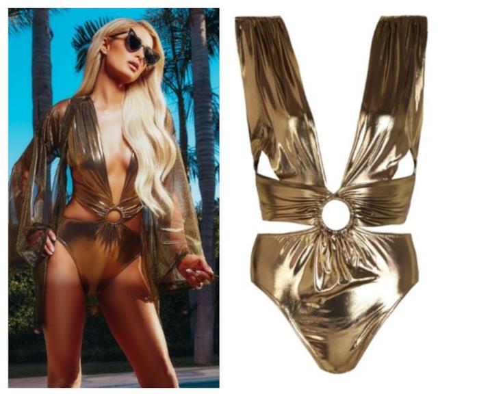 Body laminato in oro di moda per l'estate 2018 In oro, il body laminato di Paris Hilton per Boohoo