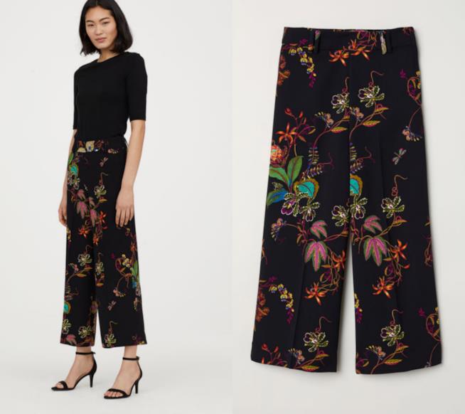 Pantaloni cropped fantasia Pantaloni H&M cropped con fiori e piante