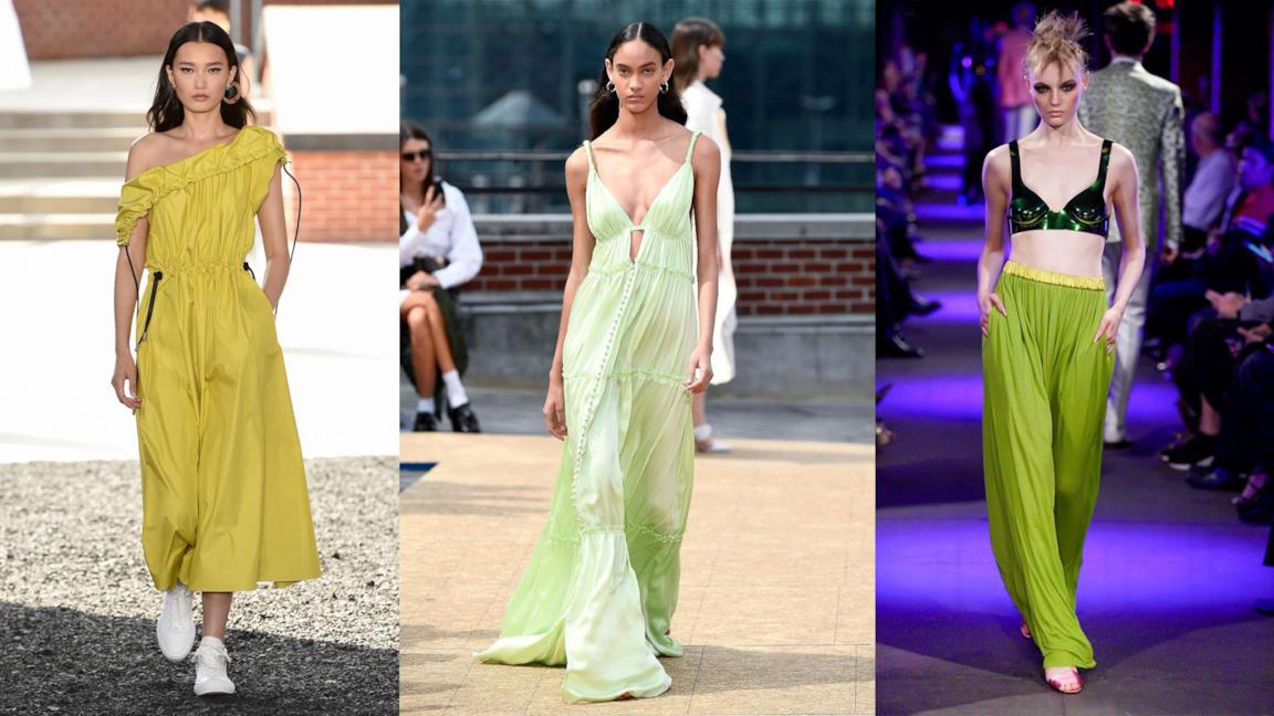 Collage di look lime alla NYFW 2019