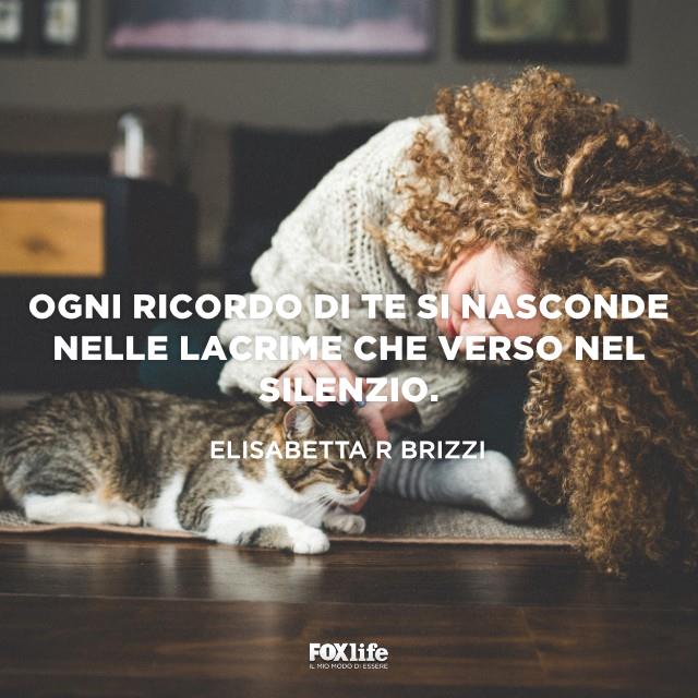 Frase Brizzi Donna chinata accarezza il suo gatto