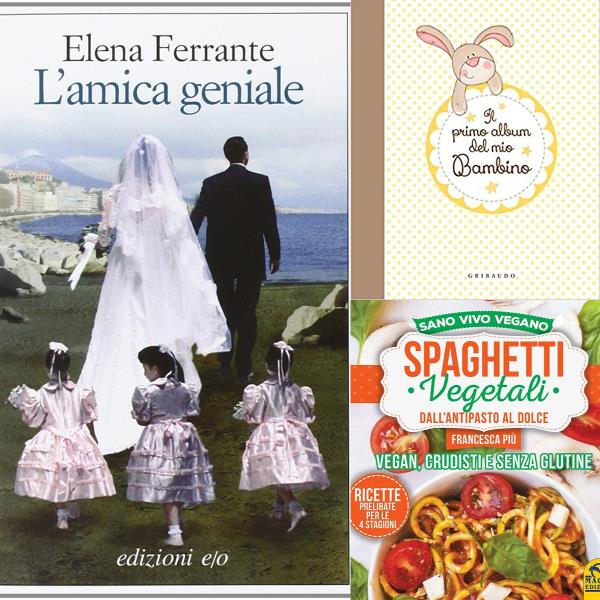 Libri da regalare per la Festa della Mamma L'Amica Geniale, Il Primo Album del Mio Bambino e Spaghetti Vegetali