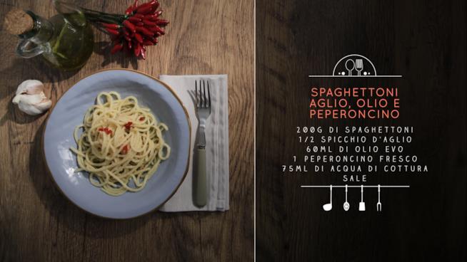 Spaghettoni cremosi con aglio, olio e peperoncino fresco Spaghettoni aglio, olio e peperoncino