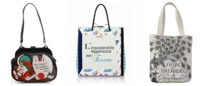 Borse con scritte letterarie Tre borse con citazioni letterarie