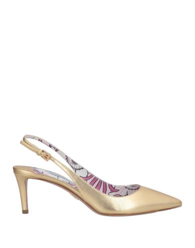 Slingback Prada oro effetto laminato con interno fantasia