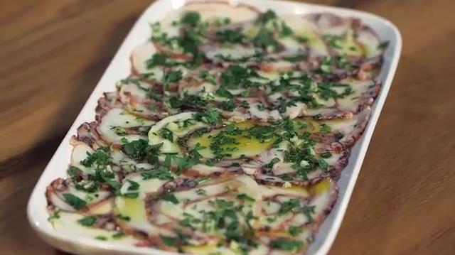 Carpaccio di polpo con citronette al imone Carpaccio di polpo