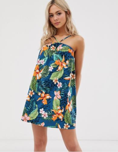 Mini dress a stampa tropicale