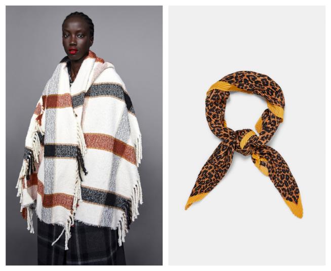 Foulard e sciarpe fantasia a quadri e maculata di moda per l'autunno 2018 Foulard e sciarpe a fantasia di tendenza per l'autunno 2018