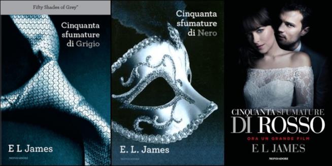 La trilogia principale di E.L.James i tre romanzi cinquanta sfumature di grigio, di nero e di rosso