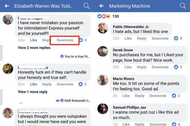Facebook introduce il downvote Schermata di esempio del downvote