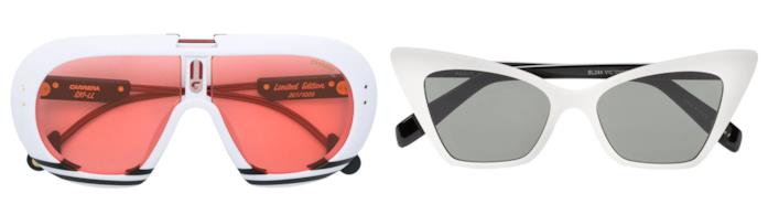 Occhiali da sole bianchi di moda per l'autunno inverno 2018-19 Occhiali da sole a mascherina e cat-eye bianco A/I 2018-19