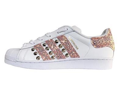 Superstar bianche con glitter cipria mixcolor e borchie cono basso argento