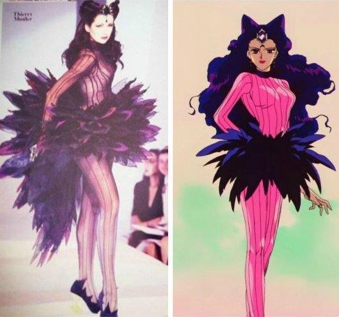 L'abito della villain Koan di Sailor Moon ispirato a un capo di Thierry Mugler La villain Koan di Sailor Moon in Thierry Mugler
