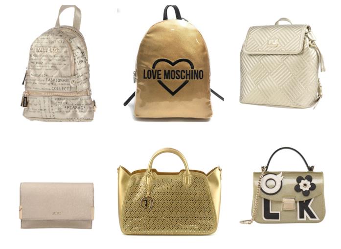 Zainetti, tracolle e shopping bag dorate di moda per l'estate 2018 Le borse colore oro di tendenza per l'estate 2018