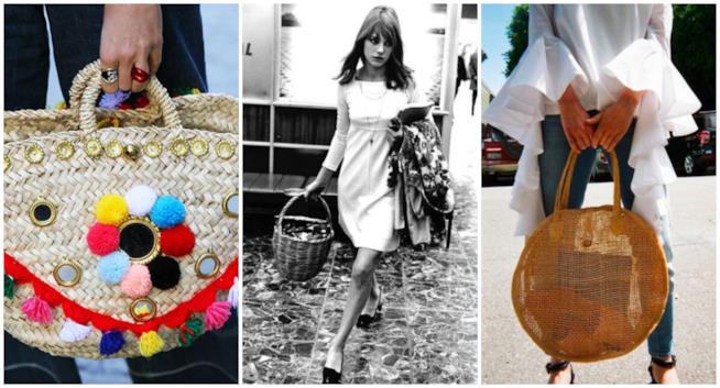 Da Jane Birkin in poi, la borsa di paglia è un must Un collage tra due borse di paglia e Jane Birkin