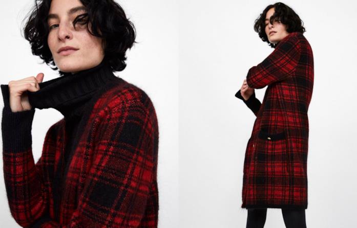 Cardigan a quadri nei toni del rosso e nero di tendenza A quadri, il cardigan di moda per l'inverno 2018