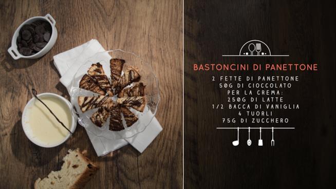 Bastoncini di panettone con crema vanigliata Bastoncini di panettone