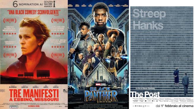 le locandine di Tre manifesti a Ebbing, Missouri.Black Panther e The Post poster di Tre manifesti a Ebbing, Missouri.Black Panther e The Post