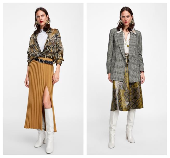 Gonne lunghe color block e fantasia pitonata autunno inverno 2018-19 A pieghe e con la stampa pitonata, le gonne lunghe di moda per l'autunno inverno 2018-19