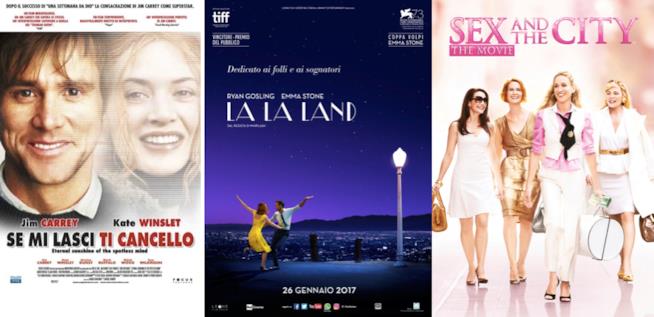 I 10 film da vedere se sei appena stata lasciata I poster di Se Mi Lasci Ti Cancello, La La Land e Sex and The City