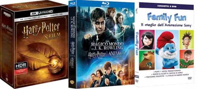 Cofanetti di Harry Potter e film Sony Cofanetti con i film di Harry POtter, Animali Fantastici e animazione Sony