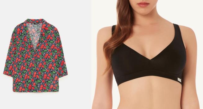 Camicia stampa ciliegie di Zara e reggiseno sportivo Intimissimi Camicia Zara e reggiseno Intimissimi
