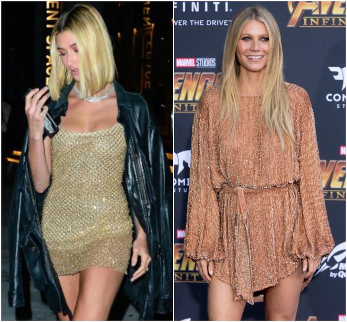 Hailey Baldwin e Gwyneth Paltrow in mini dress oro Le star con abiti in oro per la P/E 2018