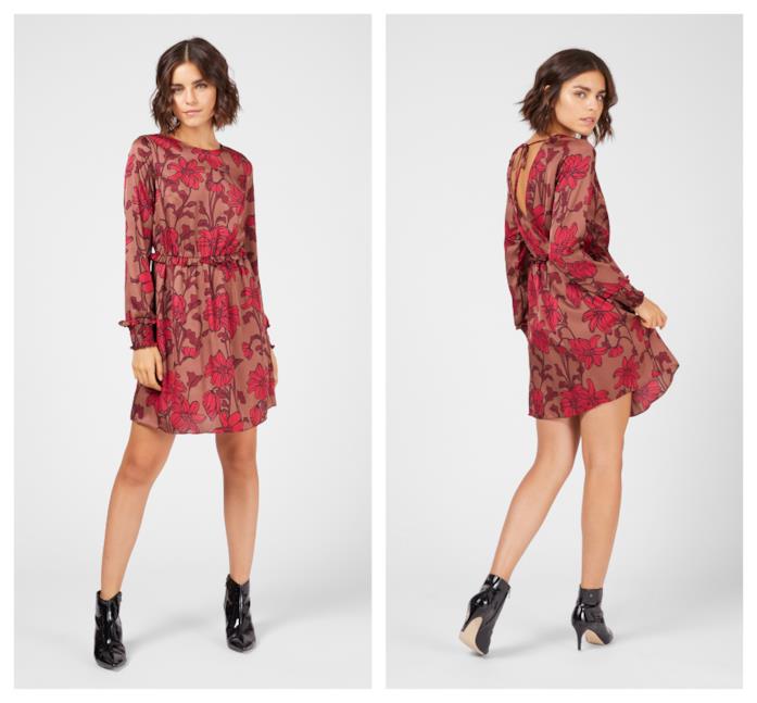 Vestito con stampa a fiori all over sul tessuto moda autunno 2018 A fiori all over sul tessuto il vestito di tendenza autunno 2018