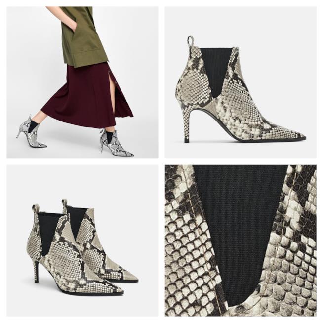 Stivaletto con tacco in pelle stampata must dell'autunno inverno 2018-19 Stivaletto pitonato di tendenza per l'A/I 2018-19