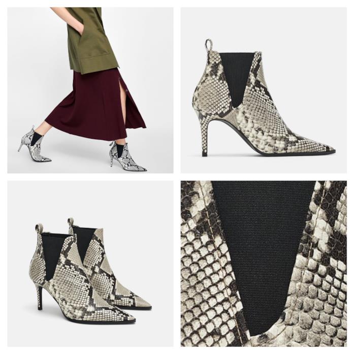 Stivaletto con tacco in pelle stampata must dell'autunno inverno 2018-19 Stivaletto pitonato di tendenza per l'A/I 2018-19
