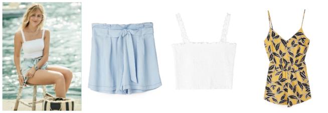 Abbigliamento da mare di tendenza per l'estate 2018 Shorts in denim, crop top e tuta per il mare estate 2018