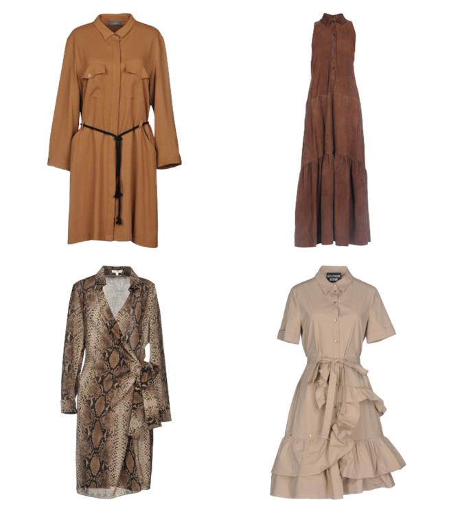 Chemisier in stile safari di moda per l'estate 2018 Marrone e beige, colori di punta per gli chemisier in stile safari
