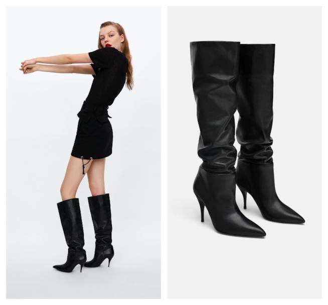 Stivali neri in pelle con il tacco di tendenza per l'autunno inverno 2018-19 Stivali con il tacco di moda per l'A/I 2018