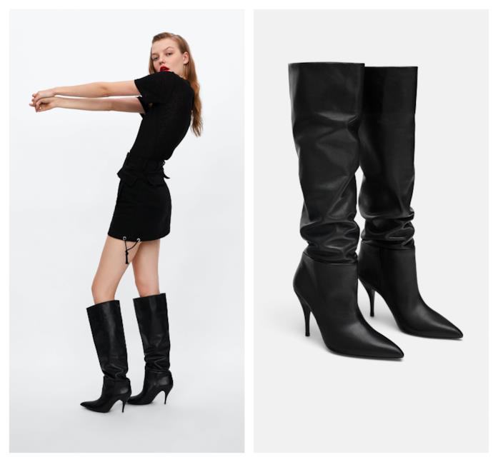 Stivali neri in pelle con il tacco di tendenza per l'autunno inverno 2018-19 Stivali con il tacco di moda per l'A/I 2018