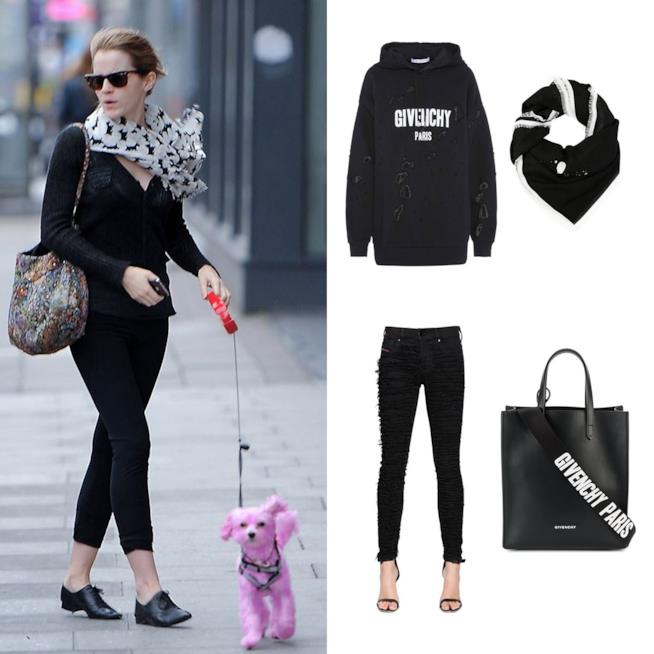 Look di Emma Watson per portare a spasso il cane Look di Emma Watson che porta a spasso il cane