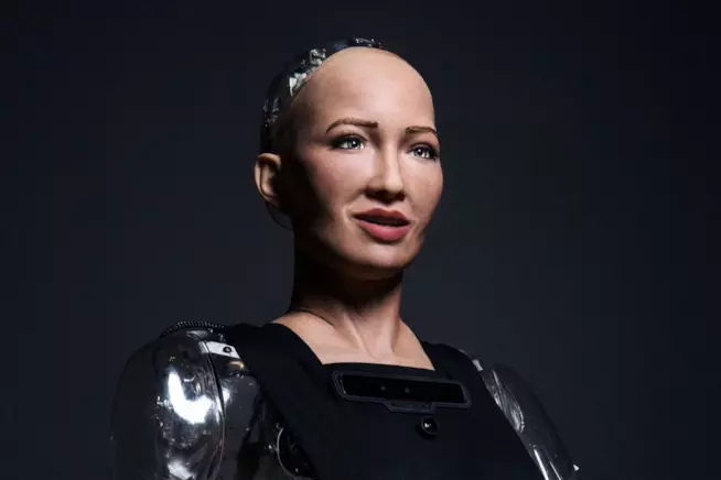 Sophia è il droide donna creato dalla Hanson Robotics Sophia, un primo piano del droide donna creato dalla Hanson Robotics