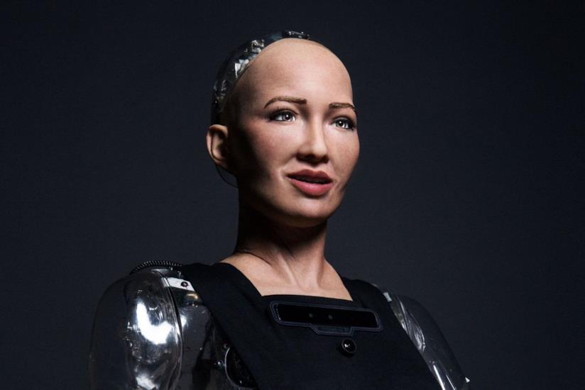 Sophia è il droide donna creato dalla Hanson Robotics Sophia, un primo piano del droide donna creato dalla Hanson Robotics