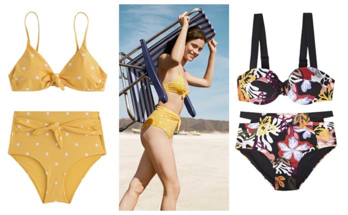 Bikini con slip alto a pois e a fiori di tendenza per l'estate 2018 A pois e fiori, i bikini di moda per l'estate 2018